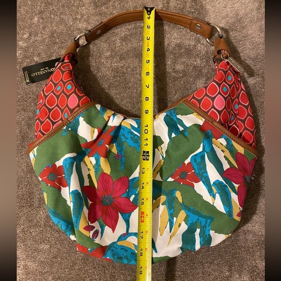 Tignanello Tropical Floral Hobo Bag with Tan Leather Trim NWT - Picture 10 of 10